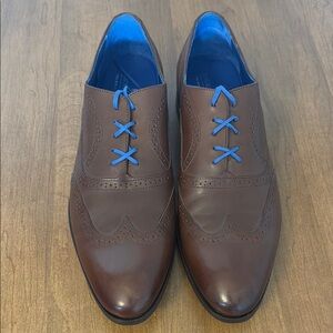 ShoePassion Brown Wingtip Dress Shoes with Blue Accents